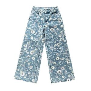 easel Floral Print Wide-Leg Jeans in Light Blue